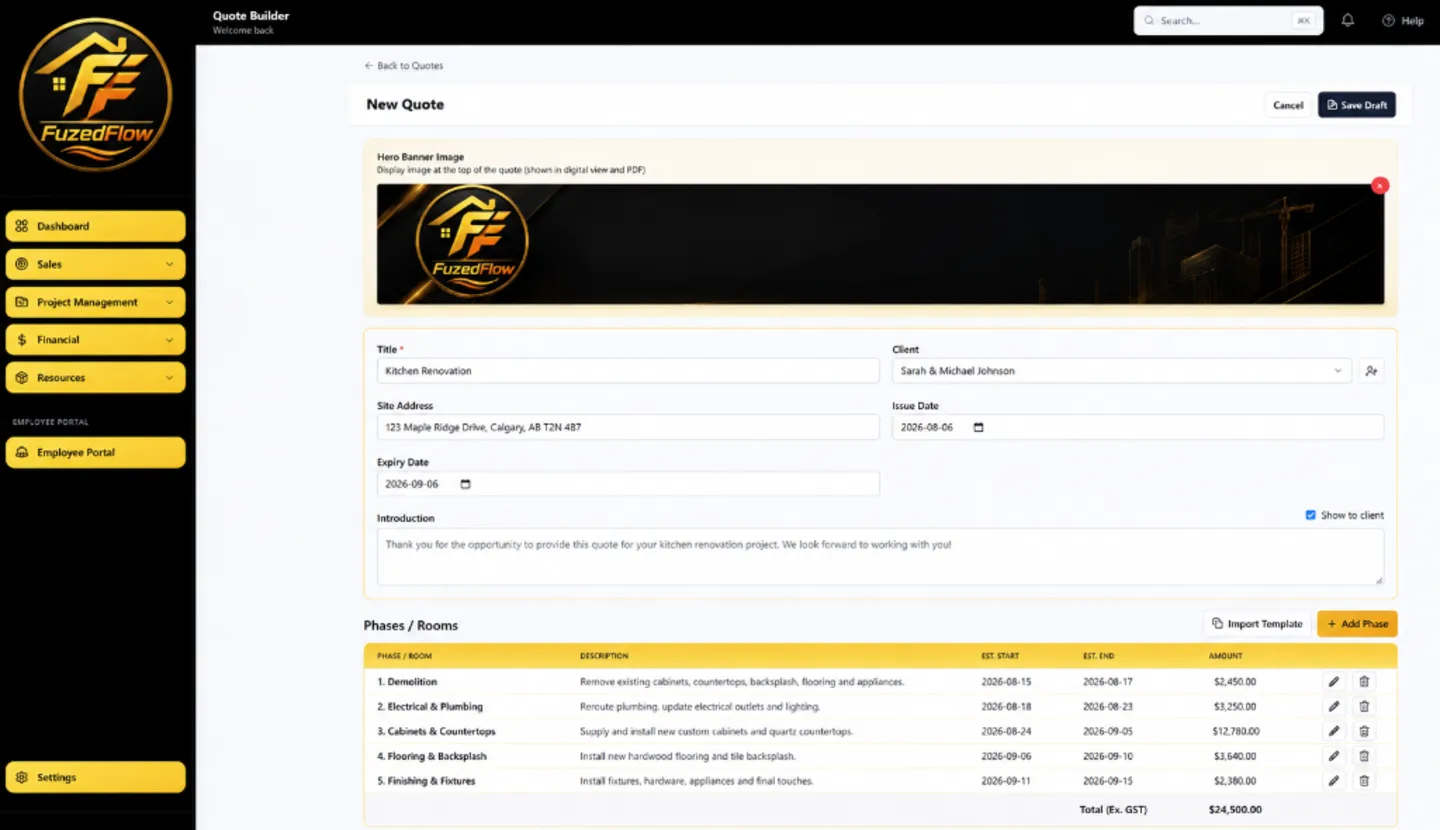 Fuzed Flow Estimating — Quote Builder interface